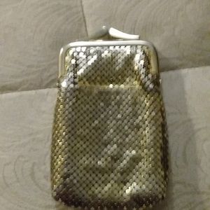 Whiting and Davis gold mesh cig case with pocket for lighter